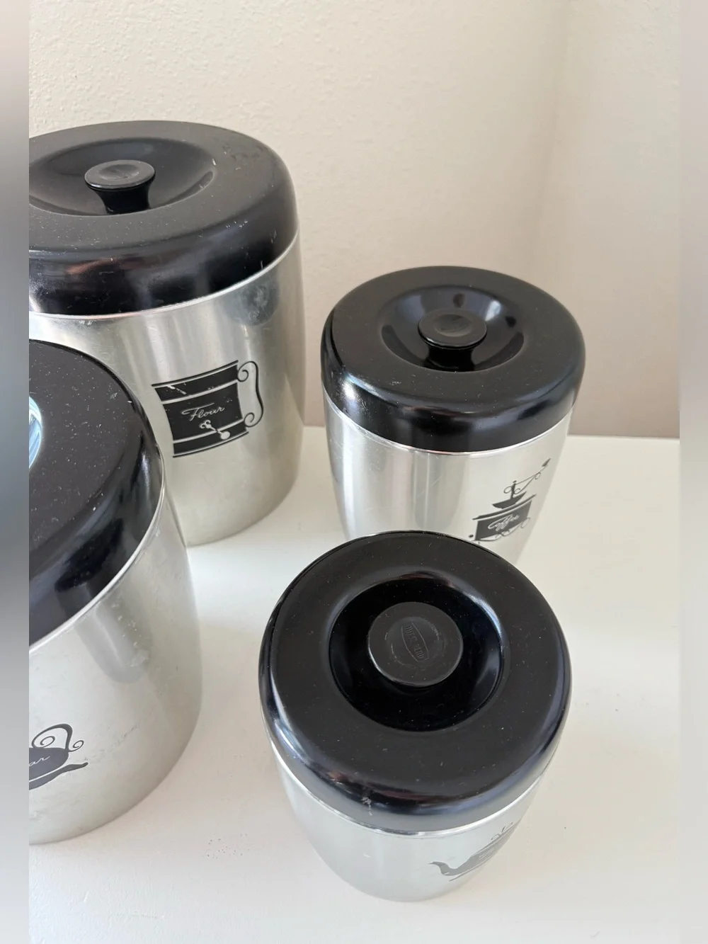 West Bend | Vintage 4 Piece Brushed Silver Aluminum Nesting Canister Set W/Lids